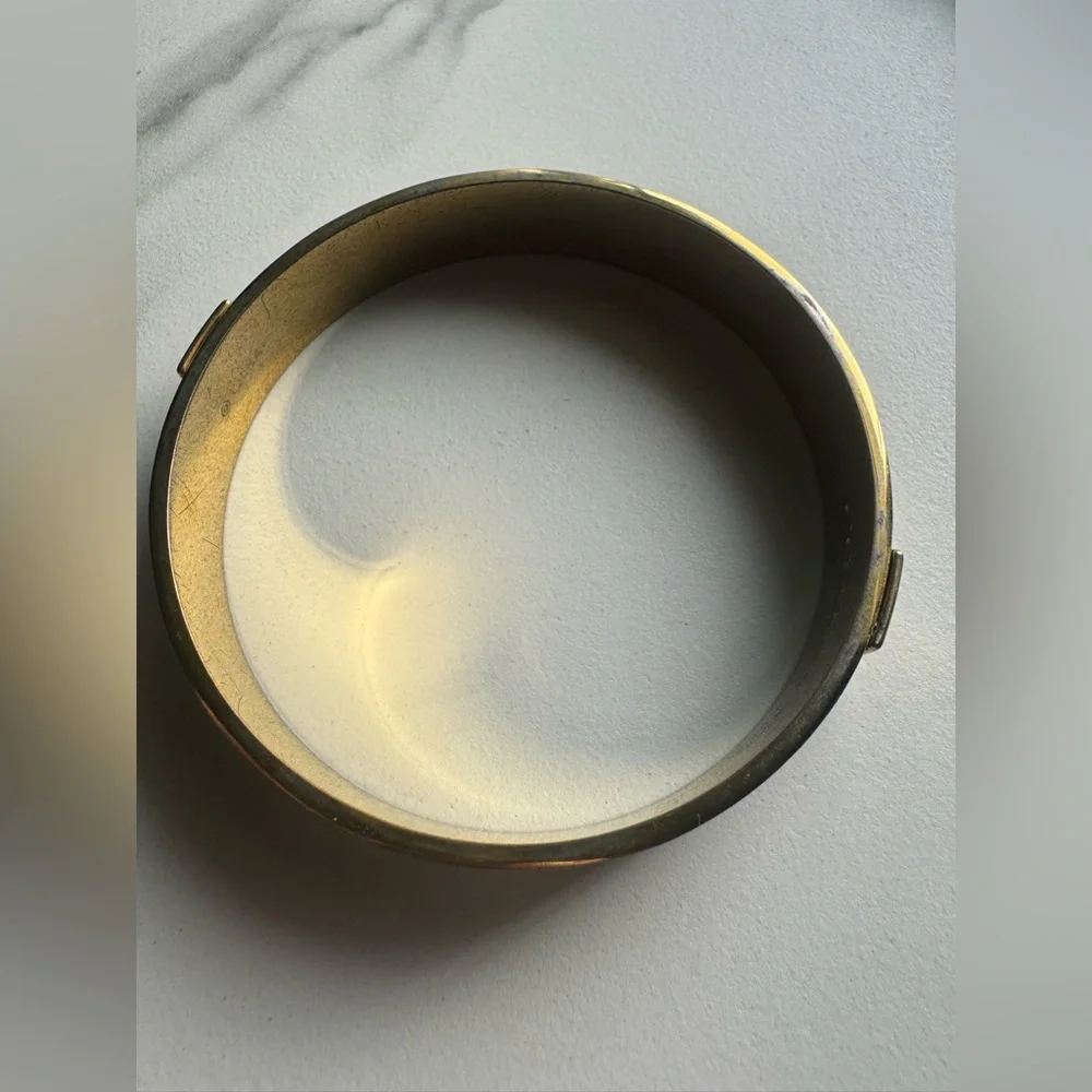 Coach Gold-Toned and Black Leopard Enamel Bangle Bracelet
